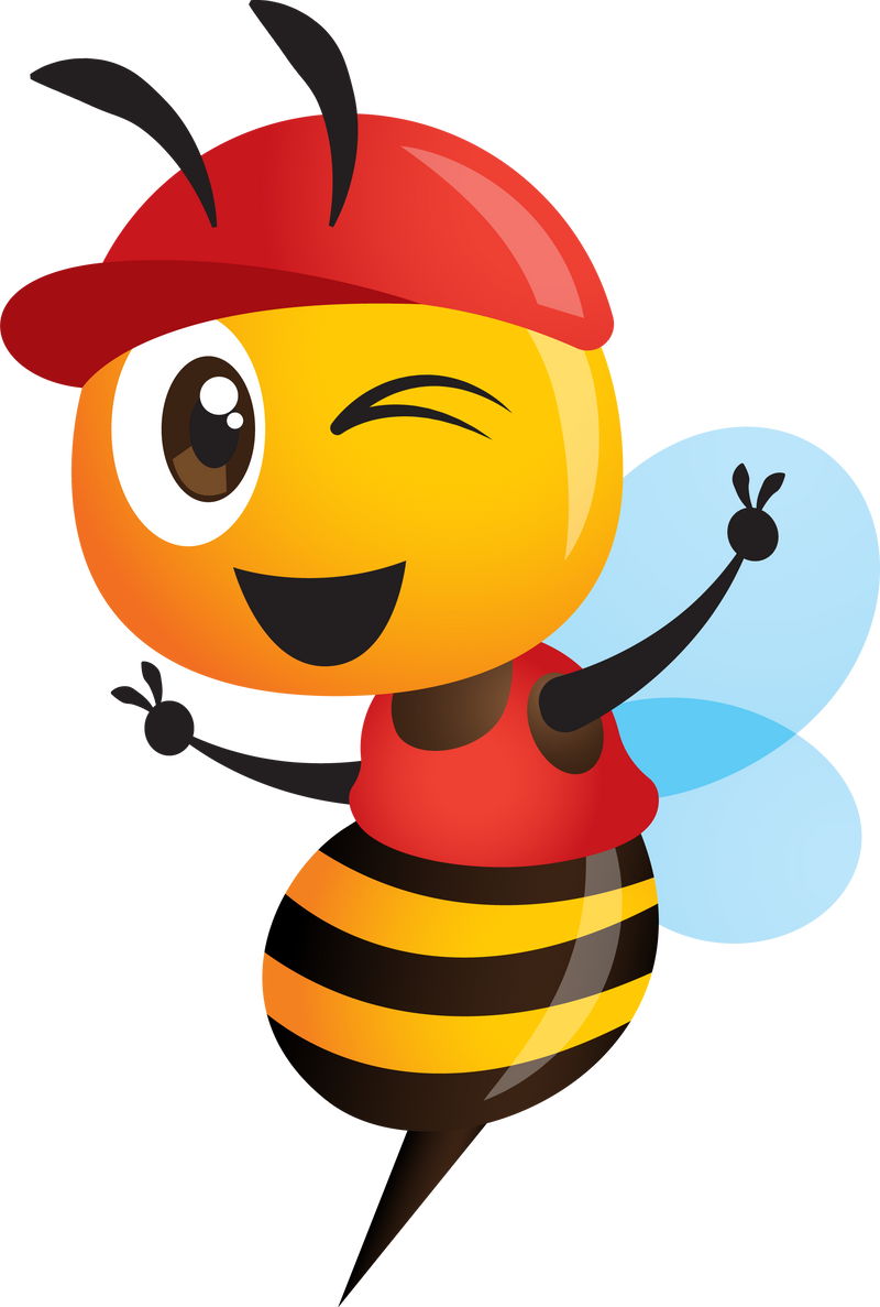 Cartoon cute bee with red cap character illustration