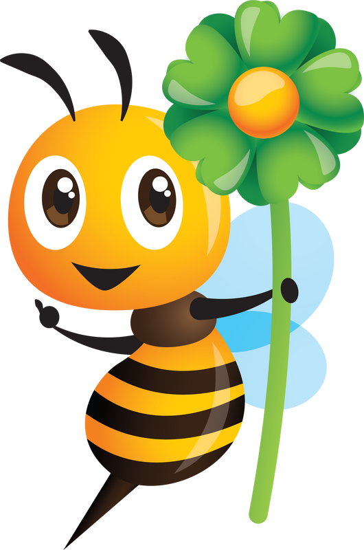 Cute bee character carrying flower Illustration