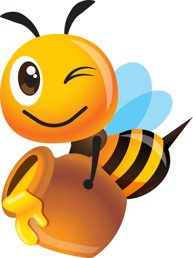 Cute bee carrying honey pot character illustration